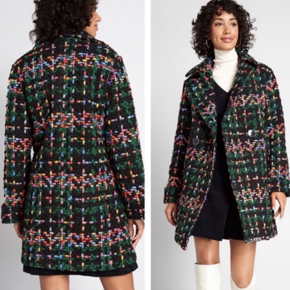 Pepaloves Colorful Tweed Boucle Piccadilly Chunky Knit Coat Top Coat Overcoat